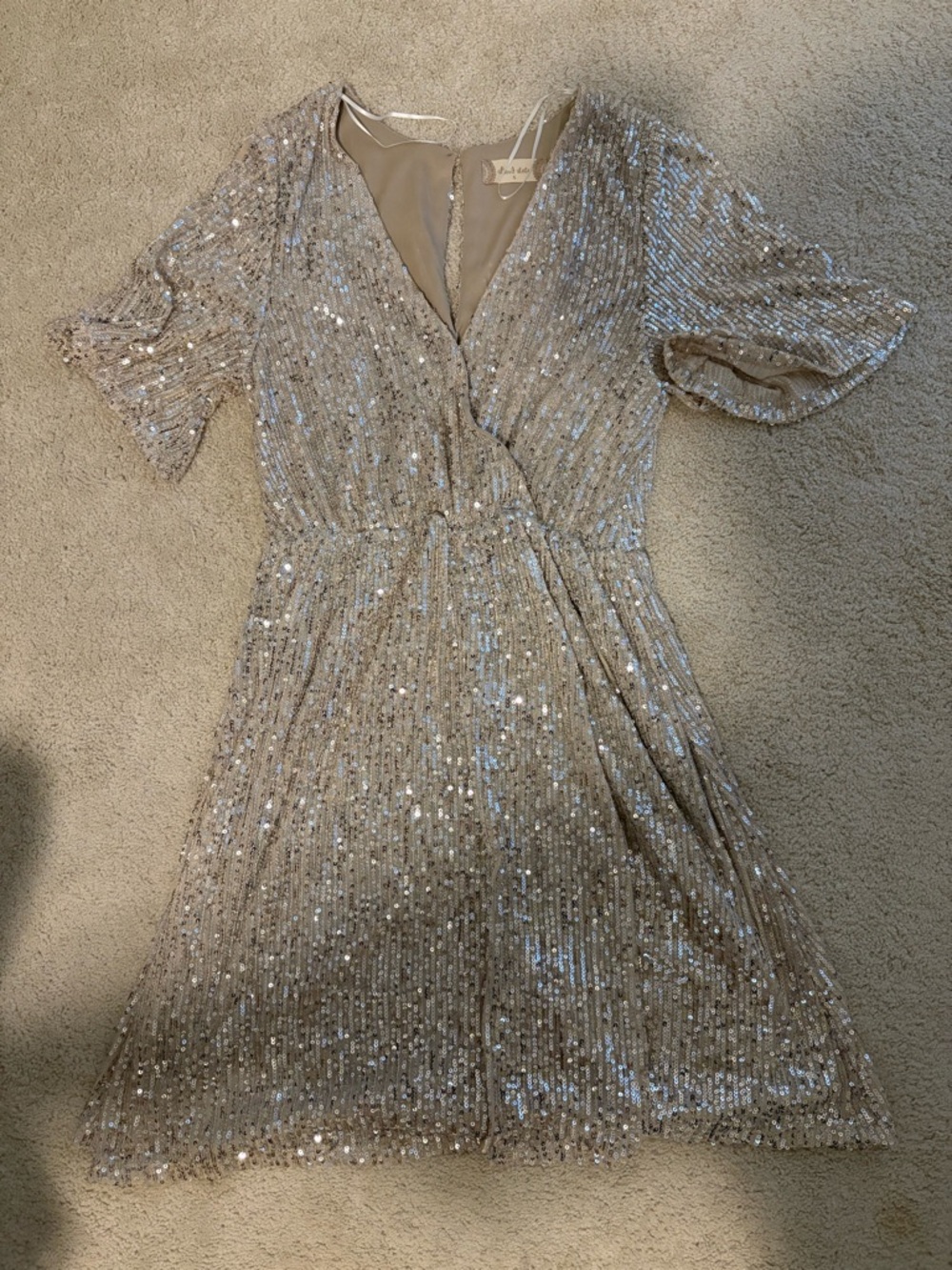 Altar'd State Champagne Sequin Wrap Mini Dress